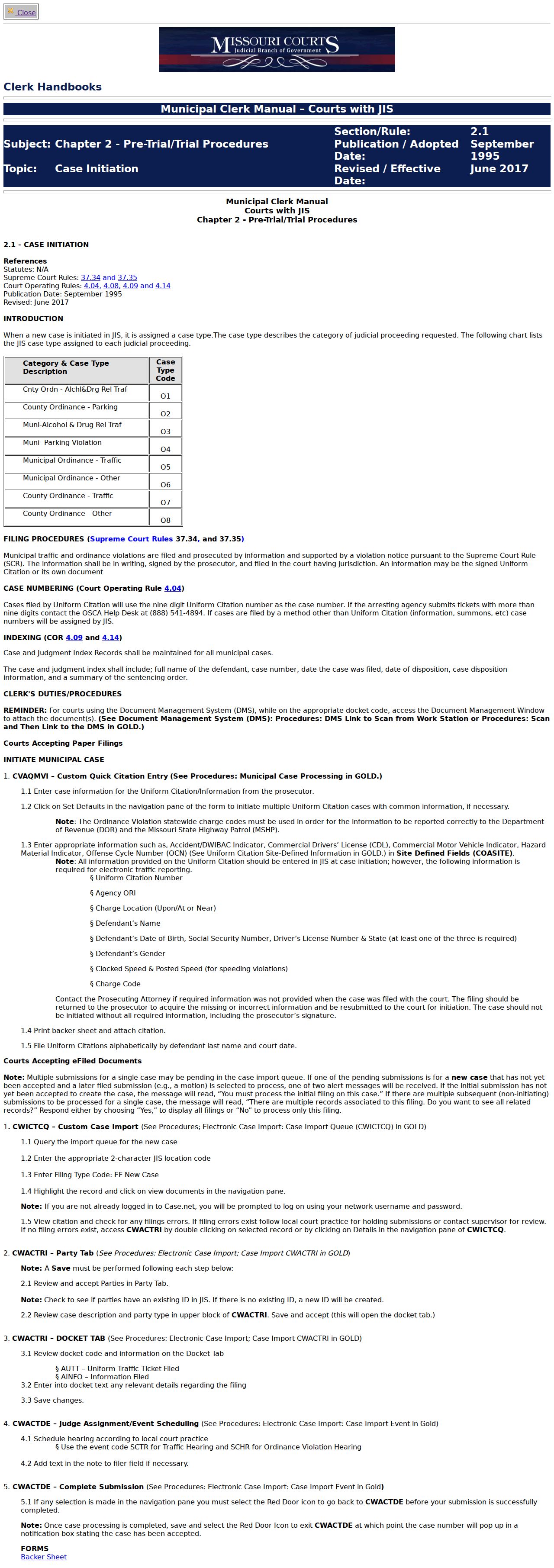 Franklin court docket citation number and municipal clerk record index guidance