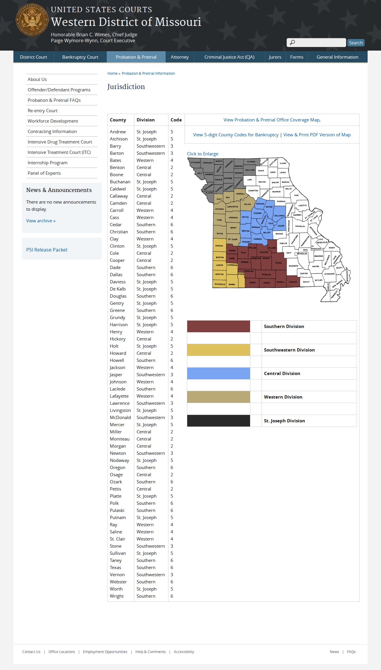 Glasgow court docket federal jurisdiction boundary for Western District of Missouri