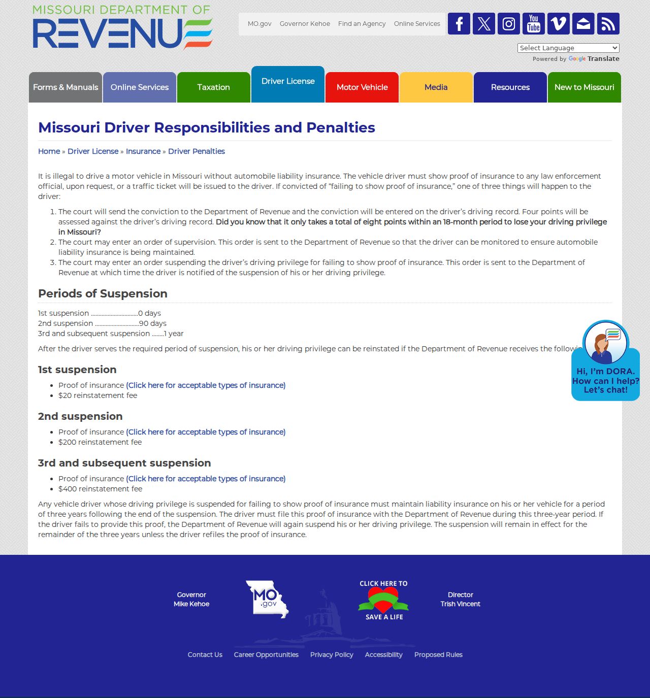 New Franklin court docket and Missouri Department of Revenue traffic penalty boundary